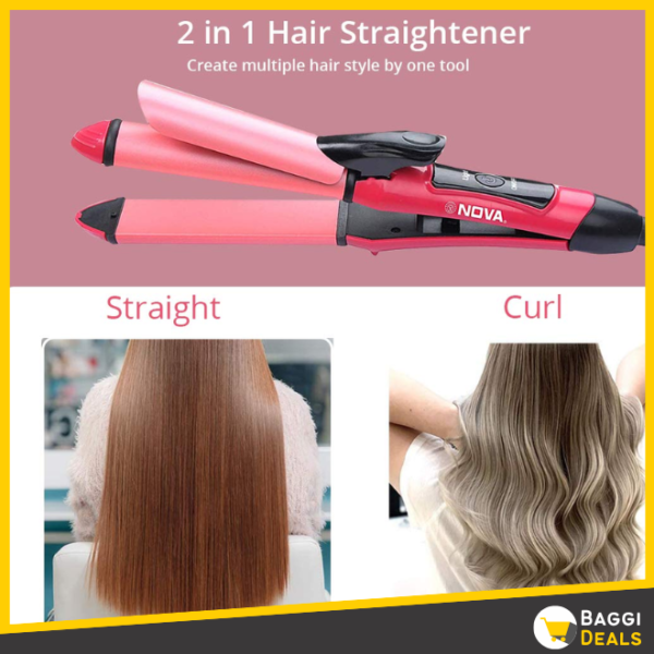 2 in 1 Nova Hair Straightener and Curler Hair Straightener + Curler Versatile Styling Tool for Straightening and Curling Hair