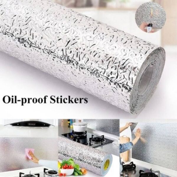 Silver Foil Kitchen Waterproof & Oil Proof Sticker | Aluminum Foil Self-Adhesive Sheet for Stove, Cabinets & Walls â€“ Heat Resistant Wallpaper (60Ã—200cm)