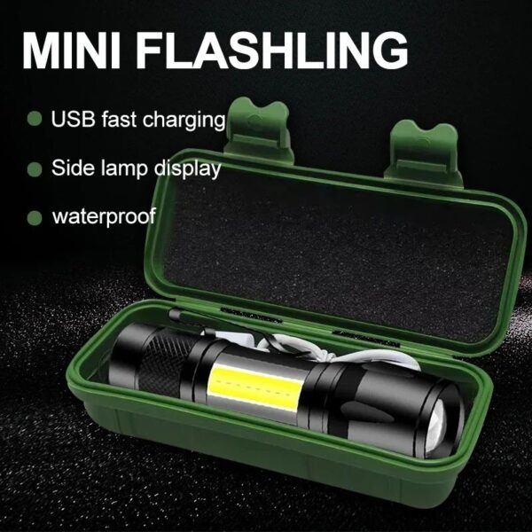 Portable LED Flashlight â€“ Mini Rechargeable Torch with Side Light & Waterproof Body