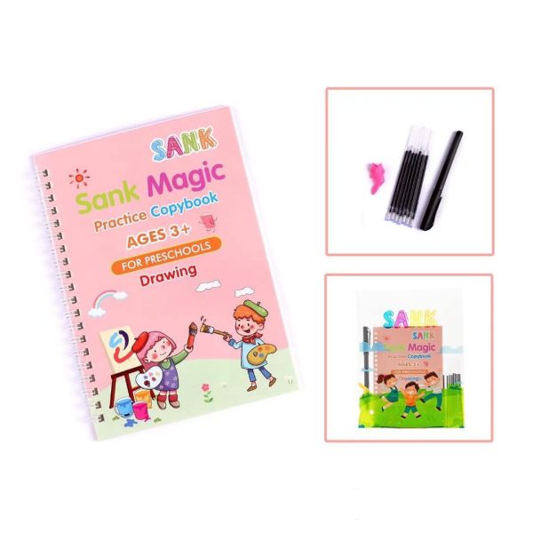 Sank Magic book Practice | Sank Magic Book for Montessori Children Tracing Handwriting First Pre-school Baby Learning Books for Kids (4 Books + Magic Pen with 10 Ink Refills)