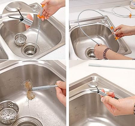 Stainless Steel Hair Catching Drain Cleaning Wire Spring Sink Cleaning Stick (50cm)