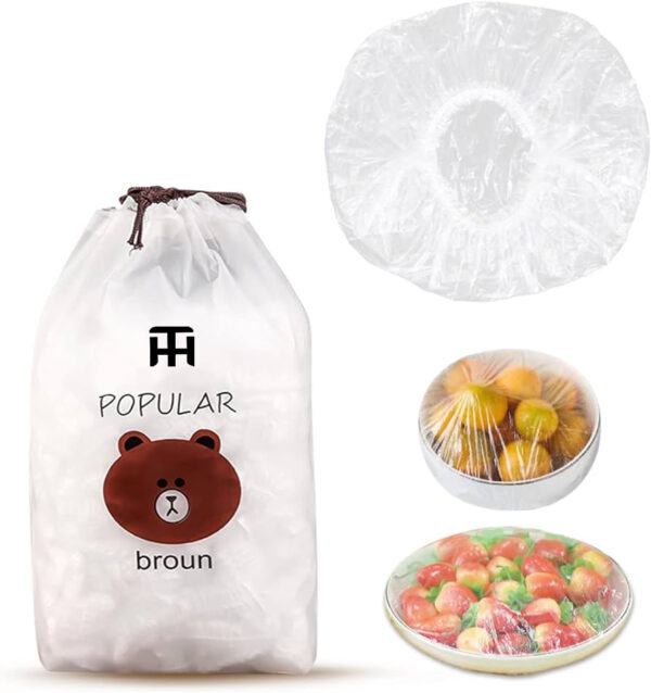 Combo Deal Disposable Food Cover Plastic Wrap 100 Pcs + 2 Pcs Dishwashing Rug | Reusable elastic food storage covers & Metal Wire Dish Washing Rugs For Kitchen