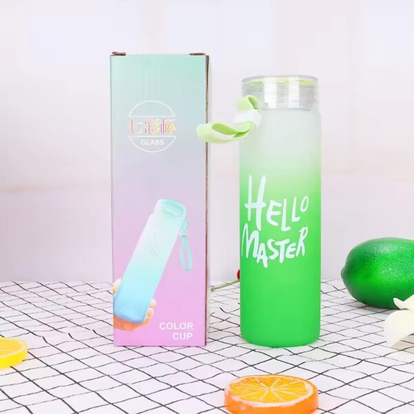 Frosted Glass Water Bottle With Hello Master Decal Logo - 400ml (Random color)