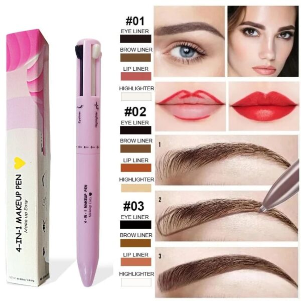 4 in 1 Waterproof Makeup Pen Eyebrow Pencil Long Lasting Easy Lip Color Liner Highlight Lying Silkworm Eyeliner Pen Makeup Tools (Random Color)