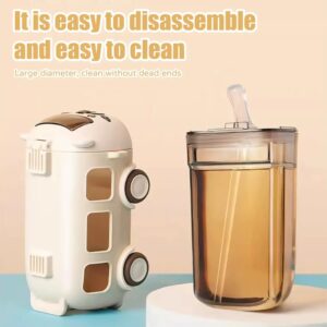 School Bus Design Kids Water Bottle With Strapâ€“ 600ml ABS Plastic Leak-Proof Bottle Small Square Drinking Cup â€“ Fun & Durable Water Bottle for Children (Random Color)