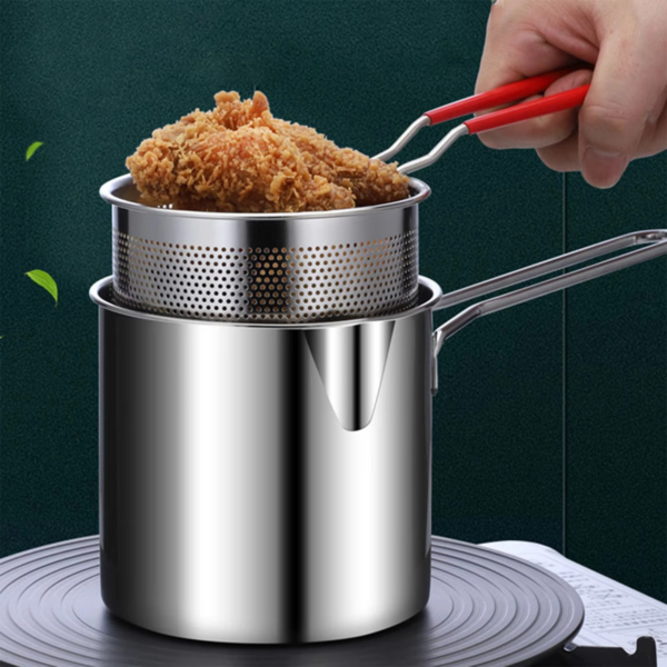 Stainless Steel Deep Fryer Pot with Strainer â€“ Heavy-Duty Frying Pan for Home Kitchen Use â€“ 1200ML Oil Capacity