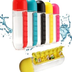 2-in-1 Medicine Organizer with Water Bottle â€“ 7 Days Pill Box, 600ml BPA-Free Drinking Bottle, Removable Cup, Compact Travel Pill Planner for Kids, Adults & Elderly